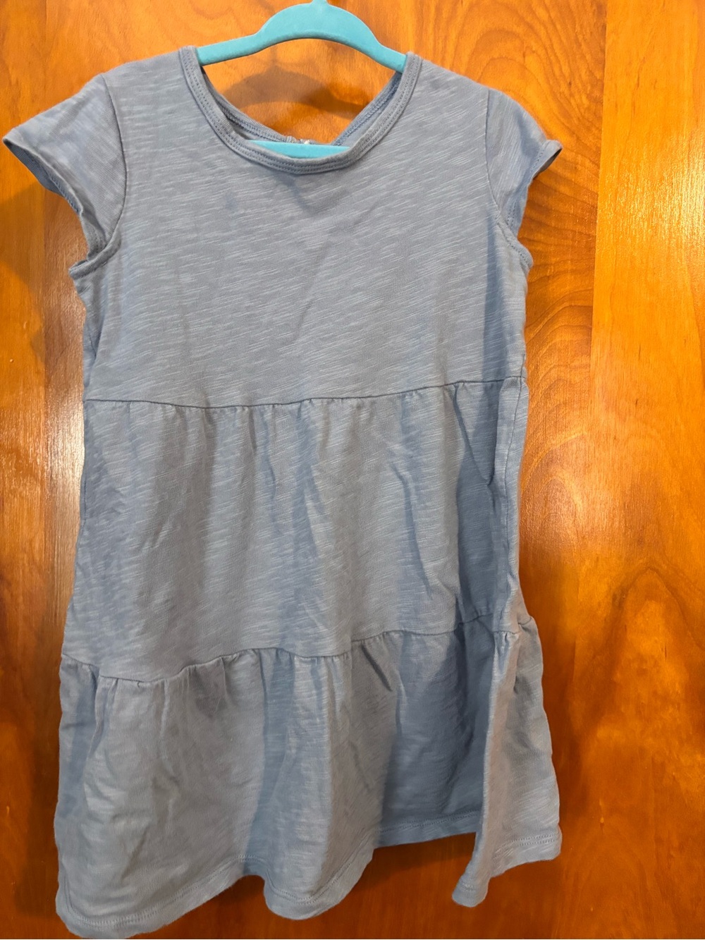 Casual Light Blue Tiered Short-Sleeve Girls' Dress